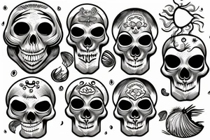 Skull with coconut and sea tattoo idea