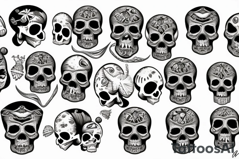 Skull with coconut and sea tattoo idea