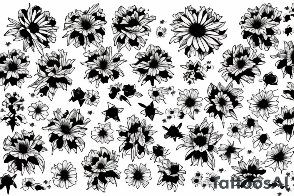 Sunrise rose garden violet daisy tattoo idea