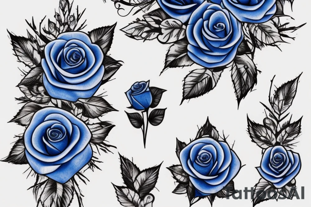 can you make me a tattoo design that has 2 blue roses on the shoulder and thorns coming out of it down the arm tattoo idea