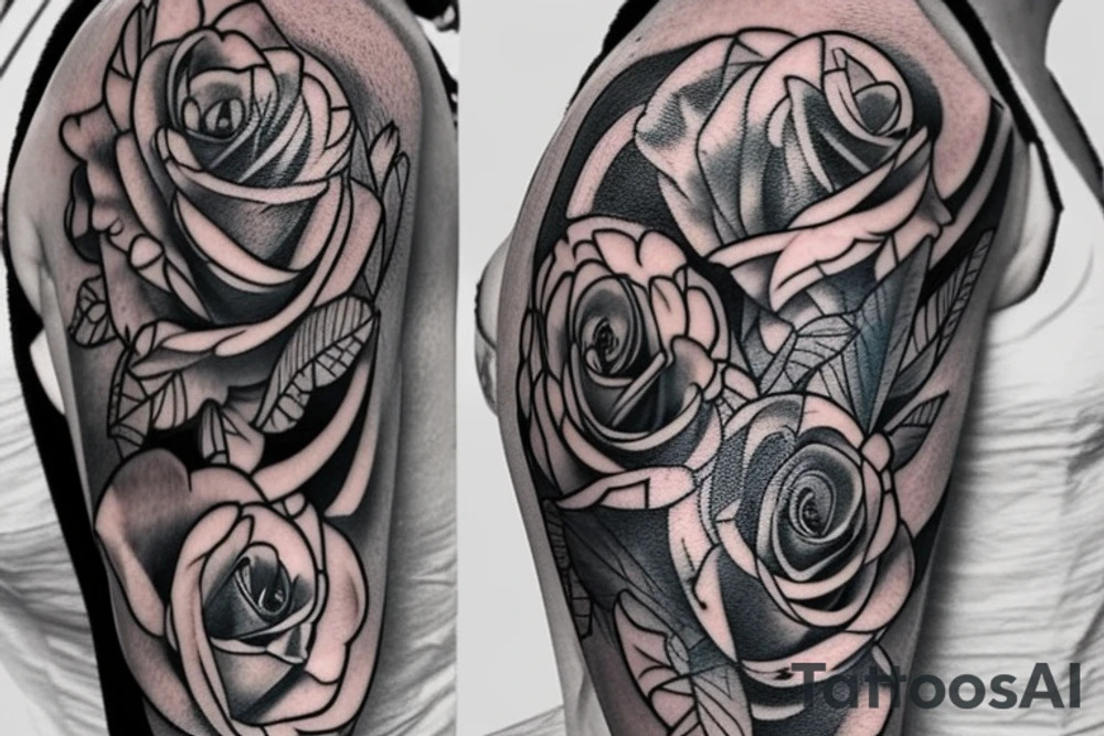 can you make me a tattoo design that has 2 blue roses on the shoulder and thorns coming out of it down the arm tattoo idea