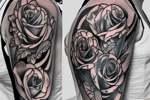 can you make me a tattoo design that has 2 blue roses on the shoulder and thorns coming out of it down the arm tattoo idea