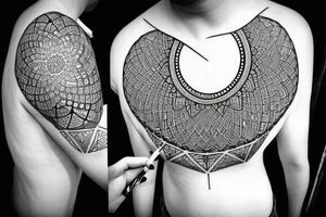 A big round mandala covering the shoulder tattoo idea