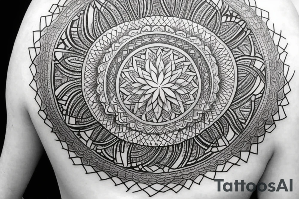 A big round mandala covering the shoulder tattoo idea