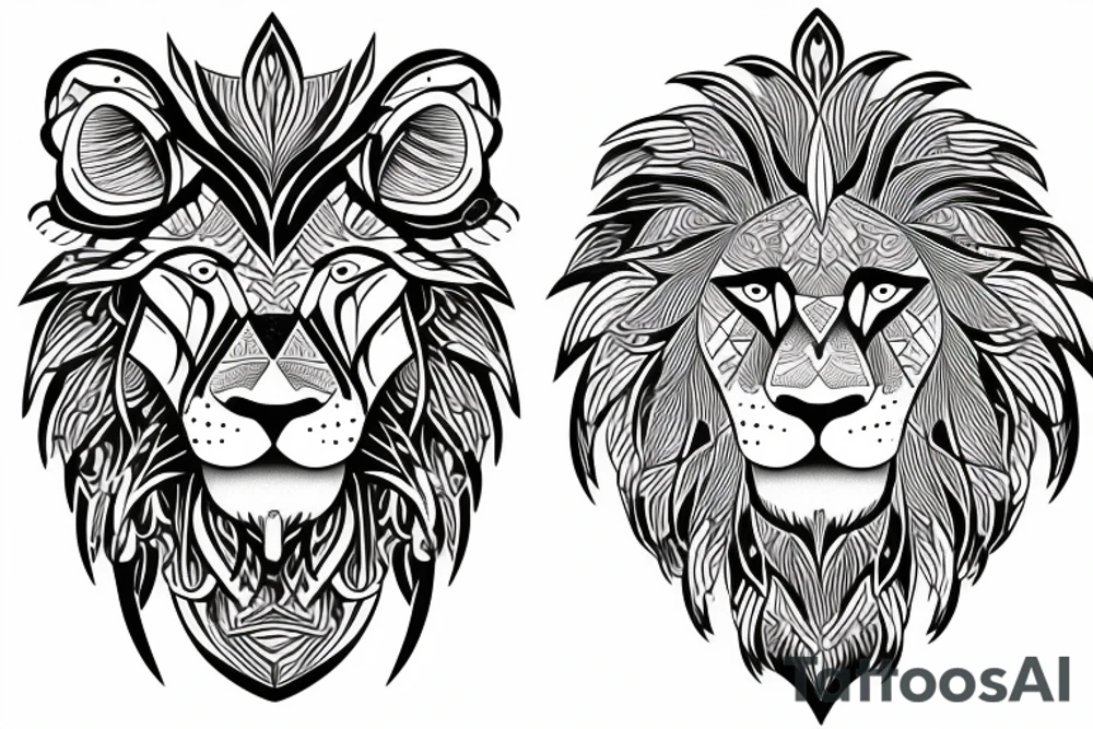 tattoo of moon and lion tattoo idea