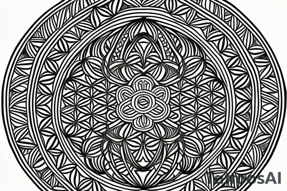 A big round mandala covering the shoulder implementing the flower of life tattoo idea