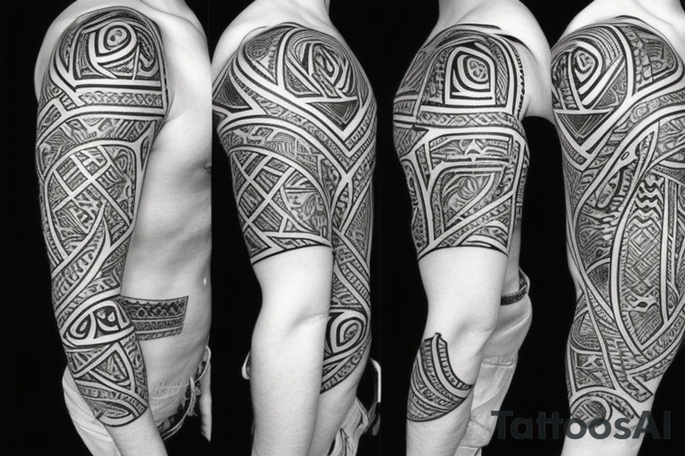 Tribal pattern skull on left half realistic skull on right half tattoo idea