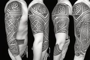 Tribal pattern skull on left half realistic skull on right half tattoo idea
