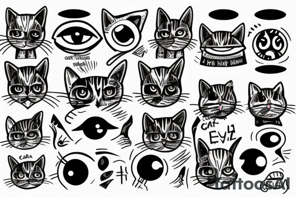 Cat with "+44" in His eyes tattoo idea