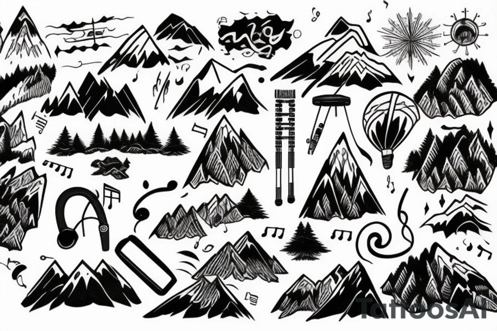 Mountains and music tattoo idea