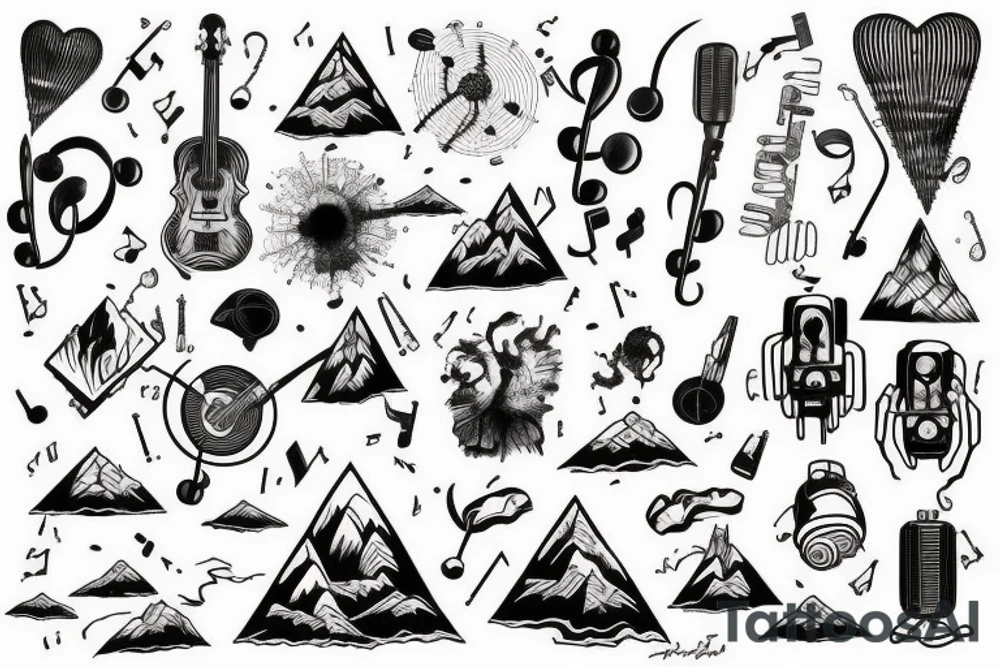 Mountains and music tattoo idea