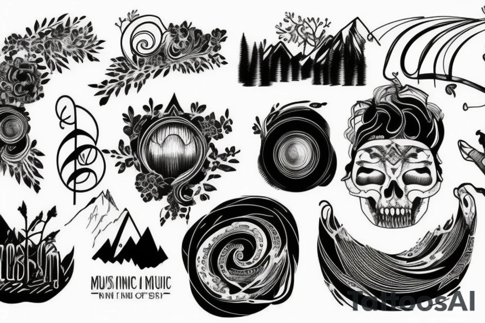 Mountains and music tattoo idea
