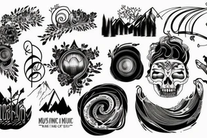 Mountains and music tattoo idea