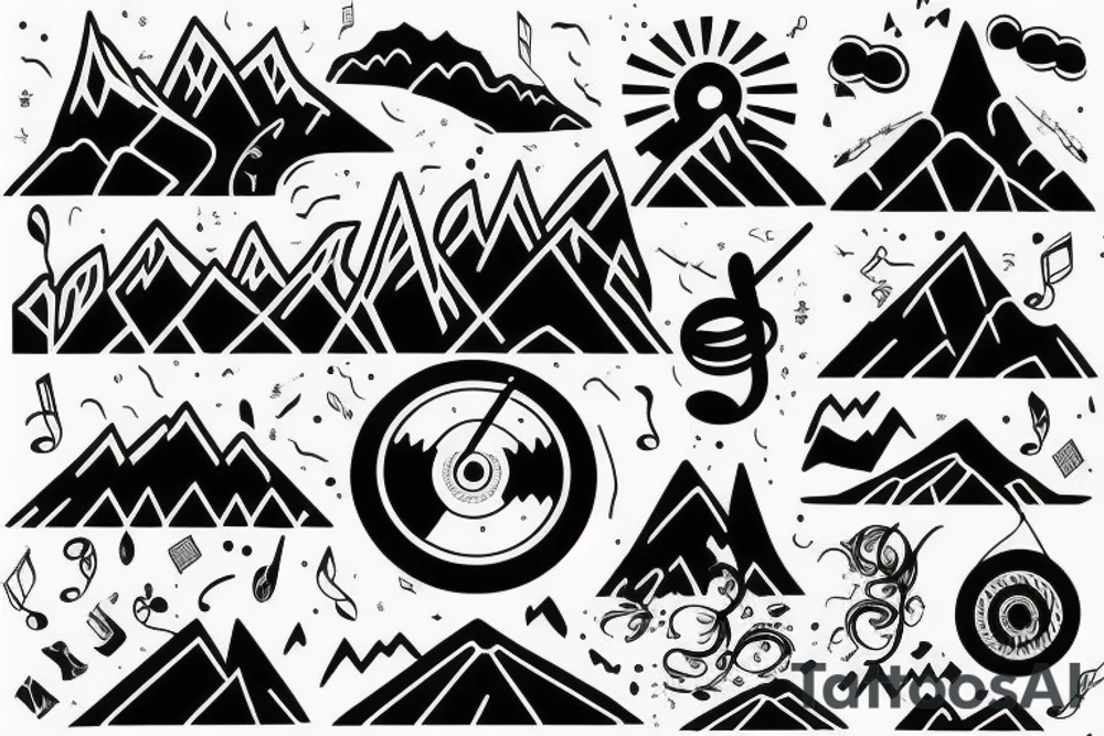 Mountains and music tattoo idea