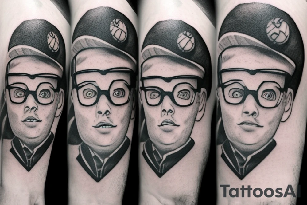Sandlot themed half sleeve with squints glasses tattoo idea