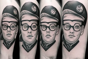 Sandlot themed half sleeve with squints glasses tattoo idea