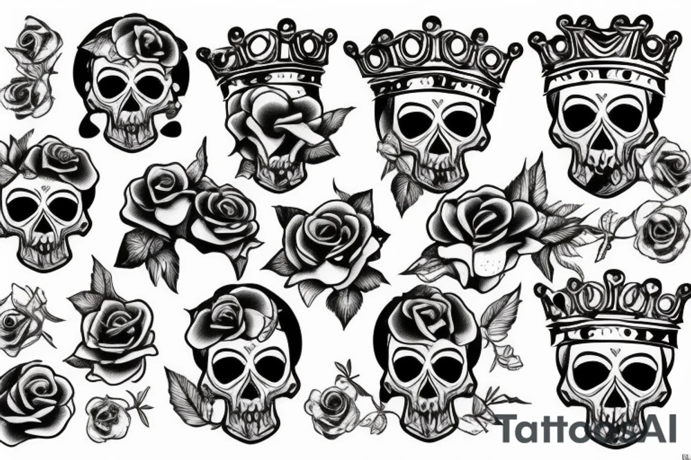 Skull with crown and roses tattoo idea