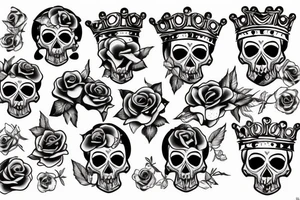 Skull with crown and roses tattoo idea