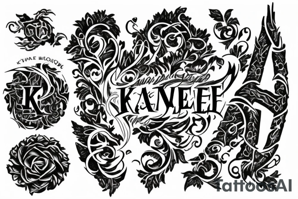 “Kane” written in elvish with a floral design tattoo idea