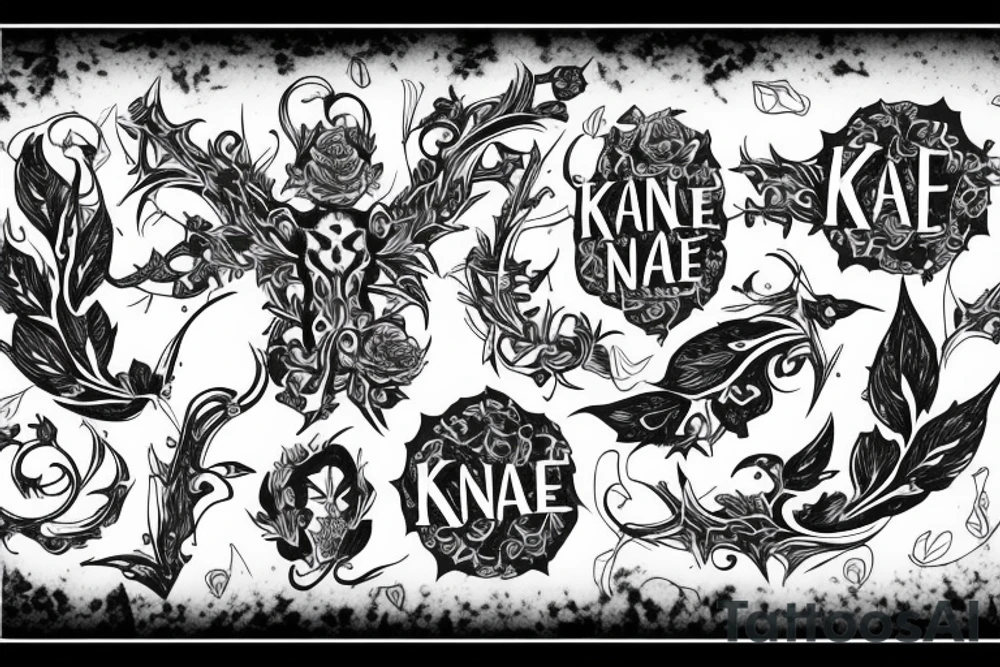 “Kane” written in elvish with a floral design tattoo idea