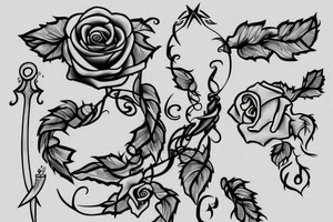A dagger with a vine twisting around it. A rose is at the end of the vine tattoo idea