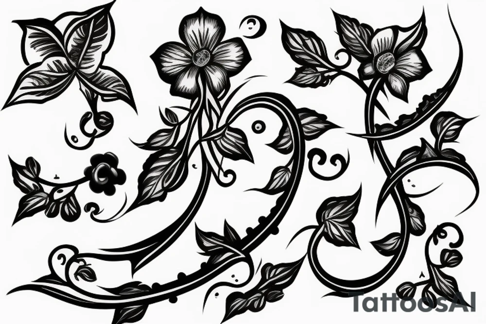 A dagger with a vine twisting around it with a flower at the tip tattoo idea