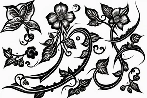 A dagger with a vine twisting around it with a flower at the tip tattoo idea