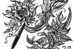 A dagger with a vine twisting around it with a flower at the tip tattoo idea