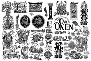 bold text "Once upon a time" is written in old medieval typeface tattoo idea