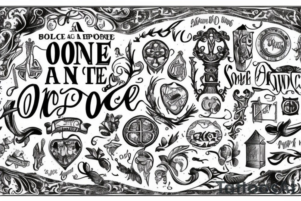 bold text "Once upon a time" is written in old medieval typeface tattoo idea