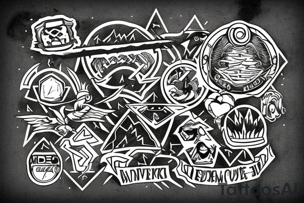 simple rock music, adventure, epic, 
kyle tattoo idea