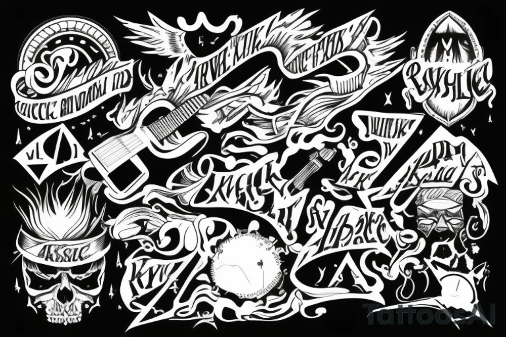 simple ,rock music, adventure, epic, 
kyle tattoo idea