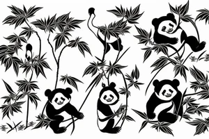 Crane and pandas surrounded by lotuses tattoo idea
