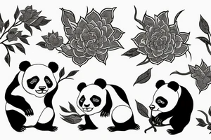 Crane and pandas surrounded by lotuses tattoo idea
