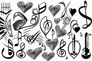 Drumstick, ekg heart beat into heart, base cleft on right side of heart expelling music notes tattoo idea