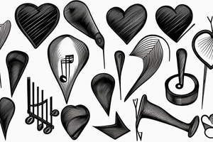 Drumstick, ekg heart beat into heart, base cleft on right side of heart expelling music notes tattoo idea