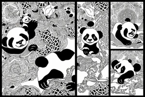 Realistic Crane and pandas surrounded by lotuses tattoo idea