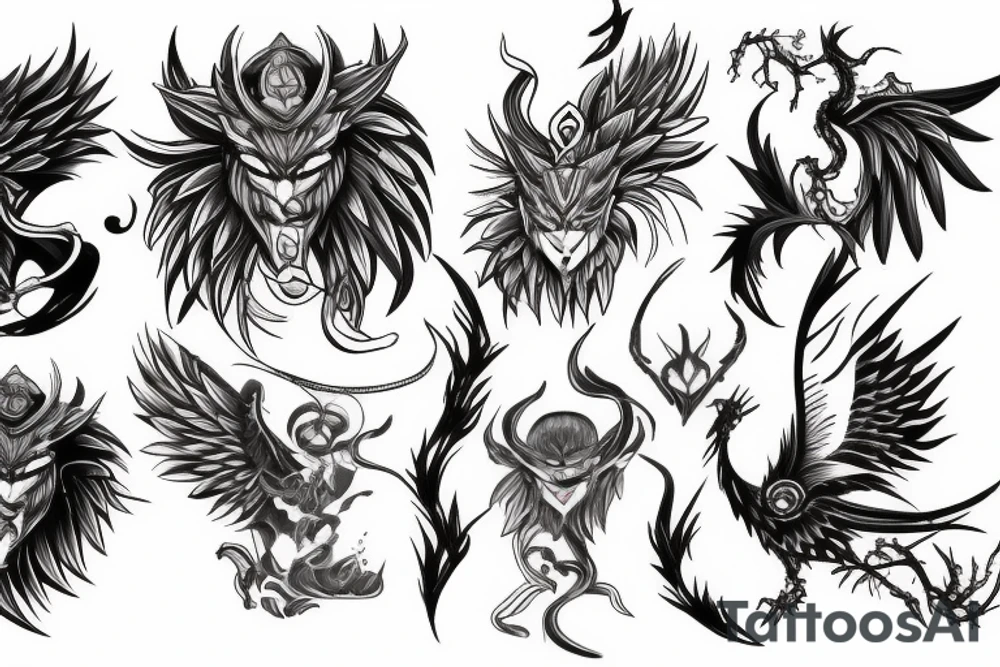 oni and phoenix tattoo idea