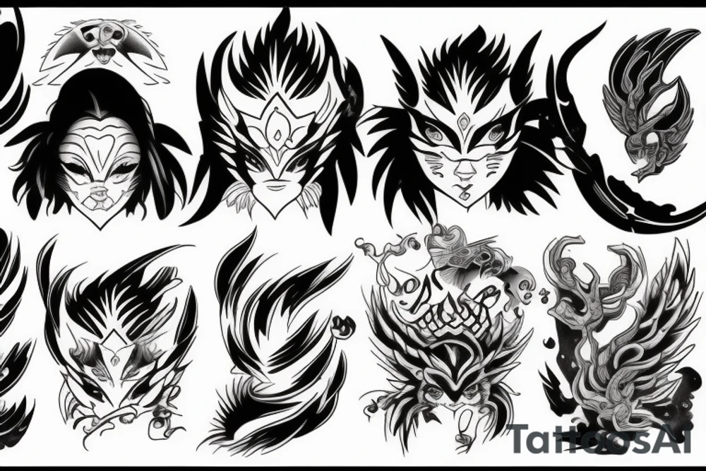 oni and phoenix tattoo idea