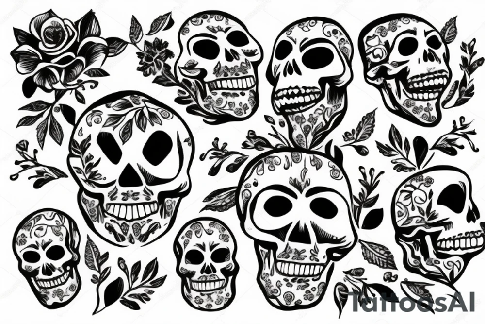 skull with flowers tattoo idea