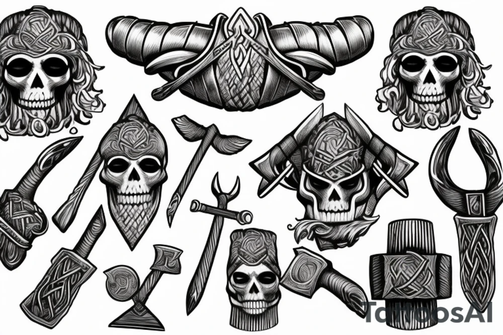 viking skeleton with thor's hammer tattoo idea