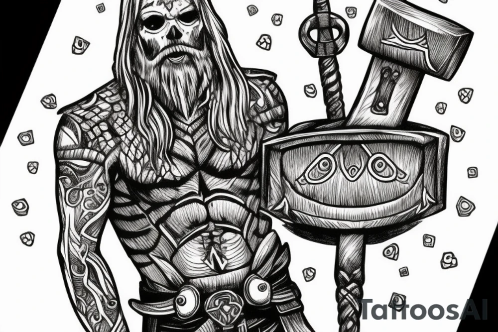viking skeleton with thor's hammer tattoo idea