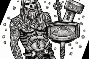 viking skeleton with thor's hammer tattoo idea