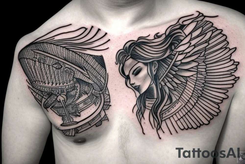 Lpion head with knight angel on hes knees additional add medical related items tattoo idea