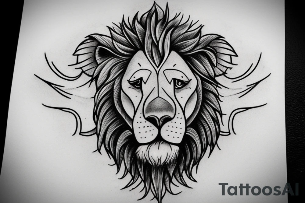 Lion head with angel on hes knees tattoo idea