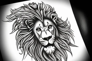 Lion head with angel on hes knees tattoo idea