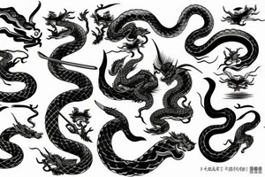 samurai with snake and dragon with filigree tattoo idea
