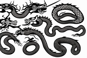 samurai with snake and dragon with filigree tattoo idea