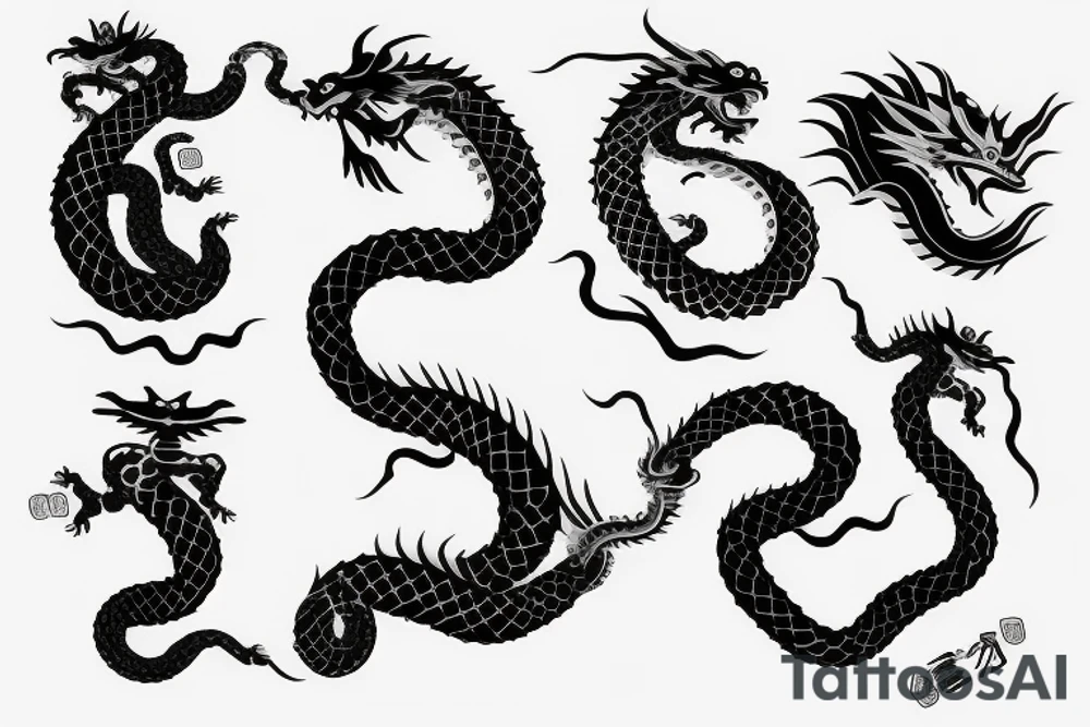samurai with snake and dragon with filigree arm sleeve tattoo idea
