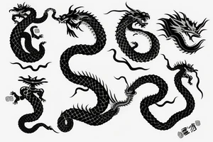 samurai with snake and dragon with filigree arm sleeve tattoo idea